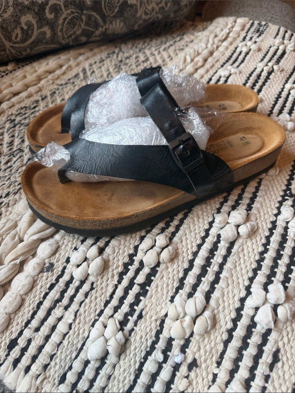 Naot Black Leather Thong Sandals with Adjustable Buckle